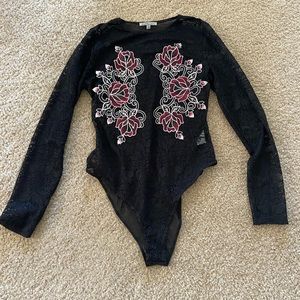 Charlotte Russe Mesh Floral Bodysuit